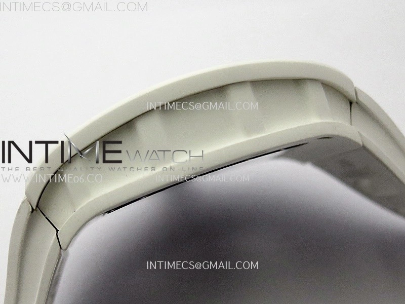 RM055 White Ceramic Black Inner RMF Best Edition Skeleton Dial On White Rubber Strap RMUL2 Super Clone