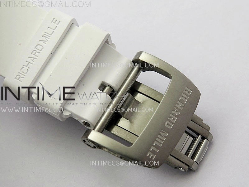 RM055 White Ceramic Black Inner RMF Best Edition Skeleton Dial On White Rubber Strap RMUL2 Super Clone