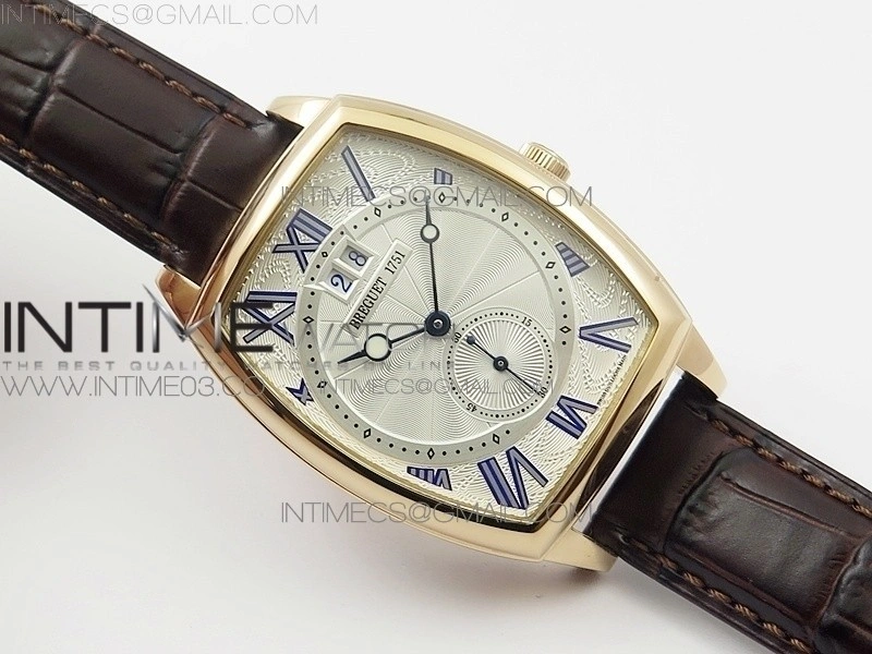 Heritage @12 big date RG HGF White Dial Blue Roman Markers on Brown Leather Strap A23J