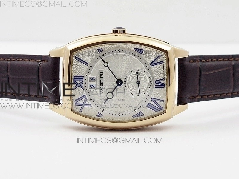 Heritage @12 big date RG HGF White Dial Blue Roman Markers on Brown Leather Strap A23J