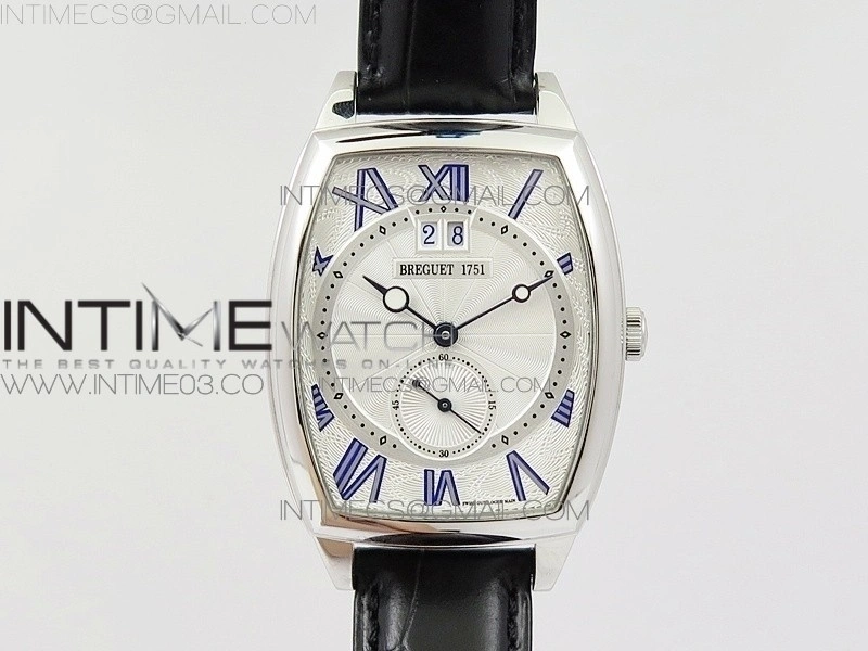 Heritage @12 big date SS HGF White Dial Blue Roman Markers on Black Leather Strap A23J