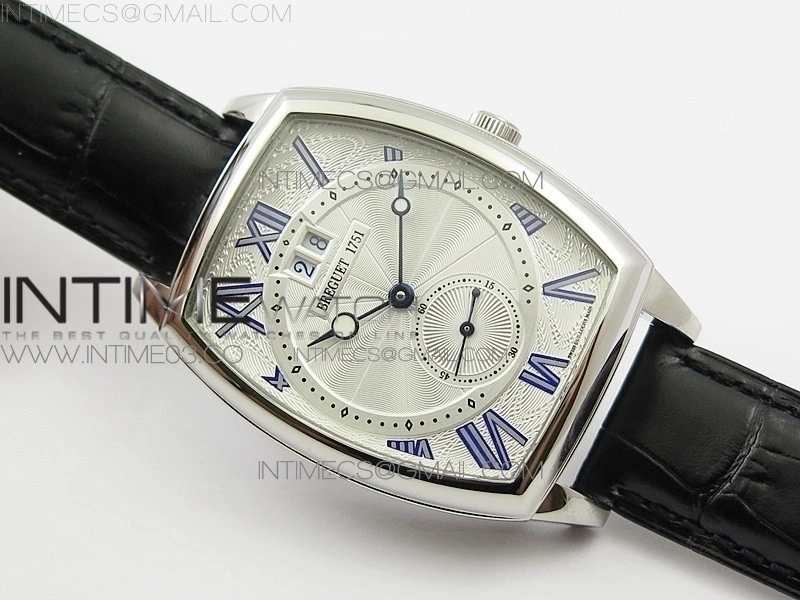 Heritage @12 big date SS HGF White Dial Blue Roman Markers on Black Leather Strap A23J