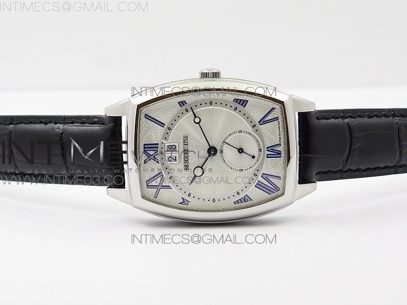 Heritage @12 big date SS HGF White Dial Blue Roman Markers on Black Leather Strap A23J