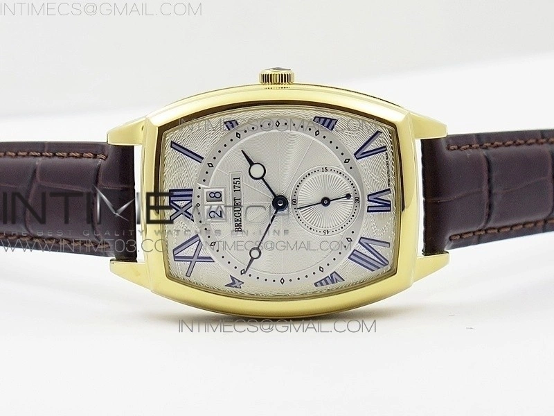 Heritage @12 big date YG HGF White Dial Blue Roman Markers on Brown Leather Strap A23J