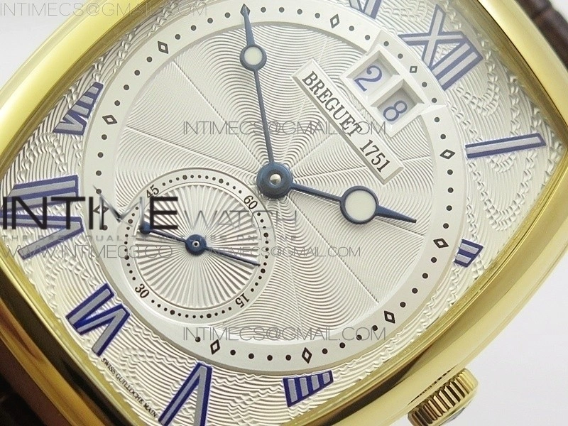Heritage @12 big date YG HGF White Dial Blue Roman Markers on Brown Leather Strap A23J