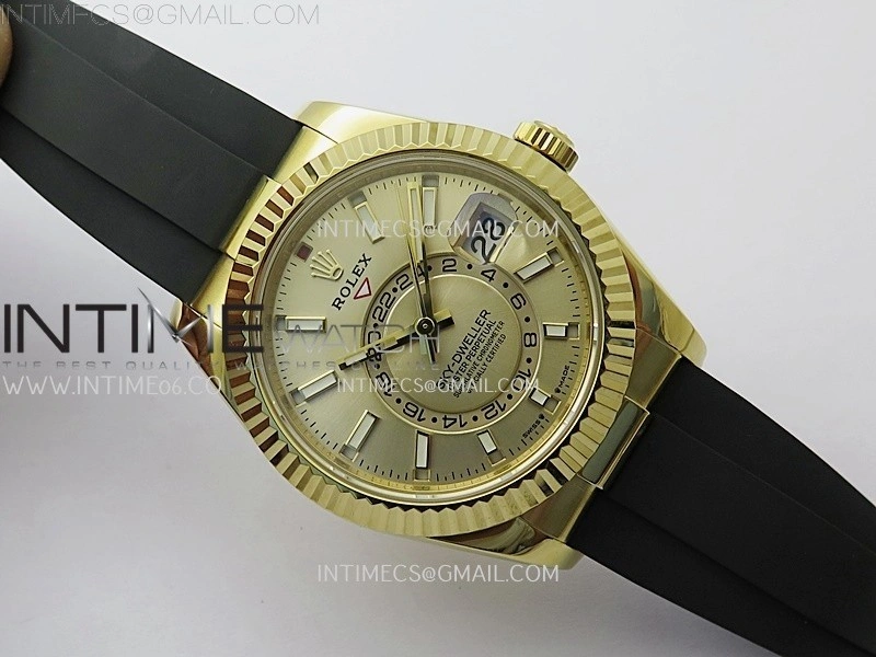 Sky-Dweller 336238 Gain Weight YG ZF 1:1 Best Edition Gold Dial On Oysterflex Rubber Strap Asian 2824