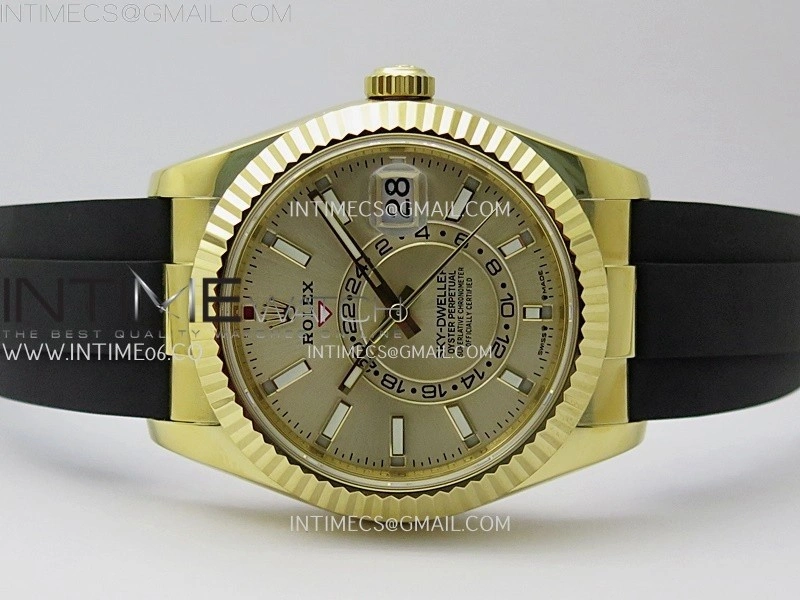 Sky-Dweller 336238 Gain Weight YG ZF 1:1 Best Edition Gold Dial On Oysterflex Rubber Strap Asian 2824