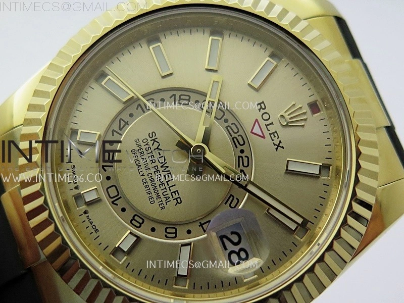 Sky-Dweller 336238 Gain Weight YG ZF 1:1 Best Edition Gold Dial On Oysterflex Rubber Strap Asian 2824
