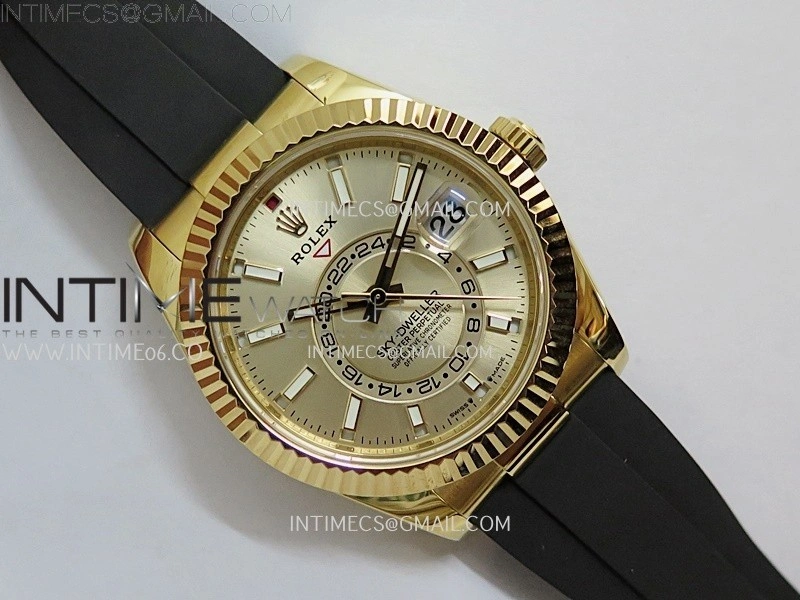 Sky-Dweller 336238 Gain Weight YG ZF 1:1 Best Edition Gold Dial On Oysterflex Rubber Strap Asian 2824