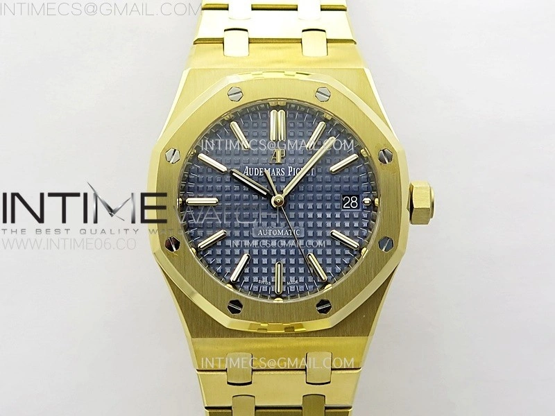 Royal Oak 37mm 15450 YG IPF 1:1 Best Edition Blue Dial on YG Bracelet SA3120 Super Clone