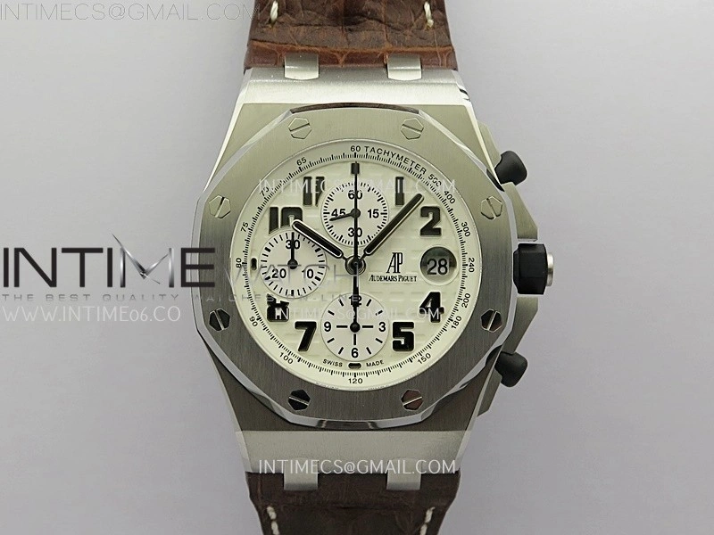 Royal Oak Offshore 42mm Safari TKF Best Edition White Dial on Brown Leather Strap A7750