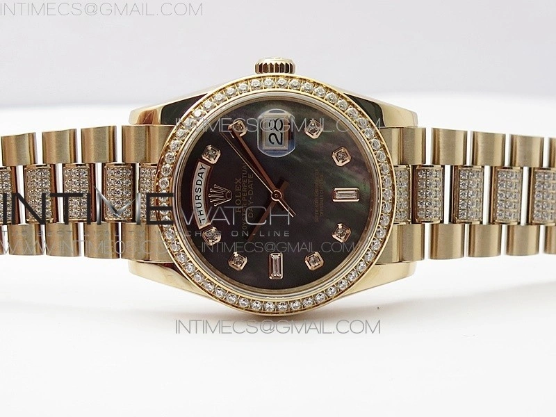 Day-Date 36 128235 RG Crystal BP Best Edition Black MOP Crystal Markers Dial on RG President Bracelet A2836