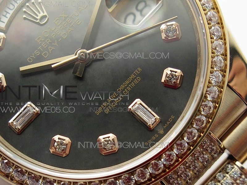 Day-Date 36 128235 RG Crystal BP Best Edition Black MOP Crystal Markers Dial on RG President Bracelet A2836