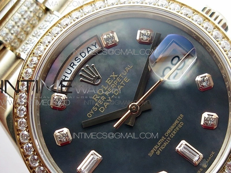 Day-Date 36 128235 RG Crystal BP Best Edition Black MOP Crystal Markers Dial on RG President Bracelet A2836