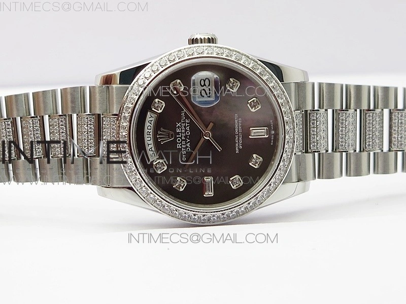 Day-Date 36 128239 SS Crystal BP Best Edition Black MOP Crystal Markers Dial on SS President Bracelet A2836