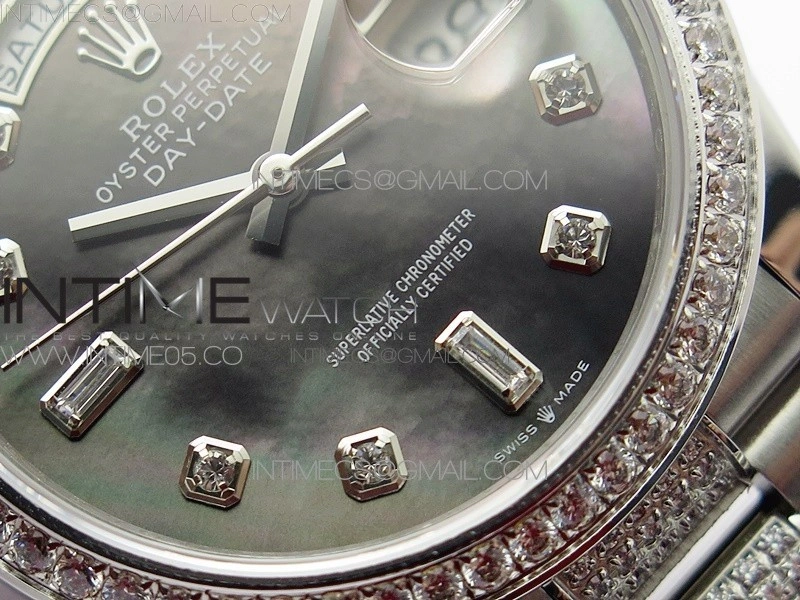 Day-Date 36 128239 SS Crystal BP Best Edition Black MOP Crystal Markers Dial on SS President Bracelet A2836