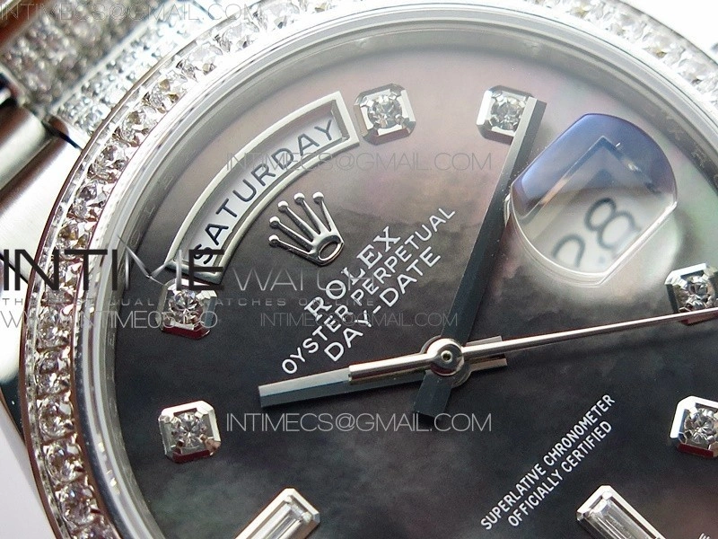 Day-Date 36 128239 SS Crystal BP Best Edition Black MOP Crystal Markers Dial on SS President Bracelet A2836