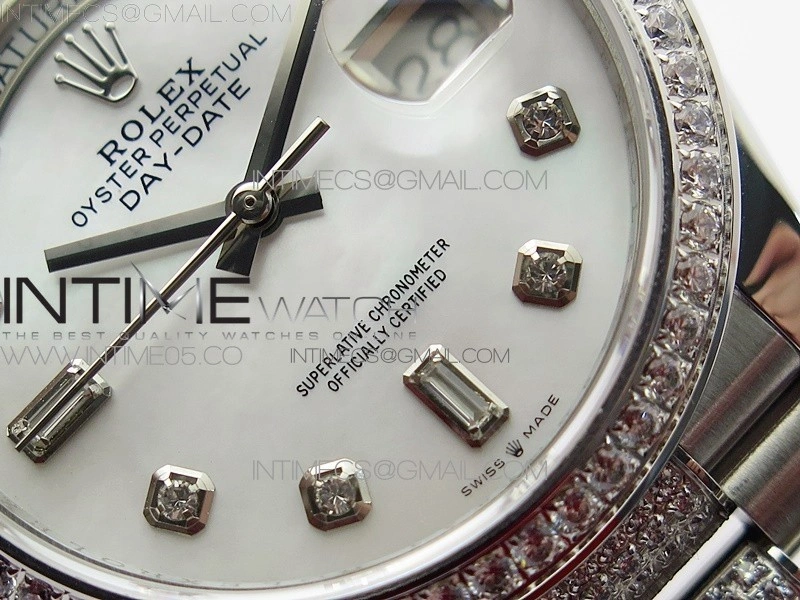 Day-Date 36 128239 SS Crystal BP Best Edition White MOP Crystal Markers Dial on SS President Bracelet A2836