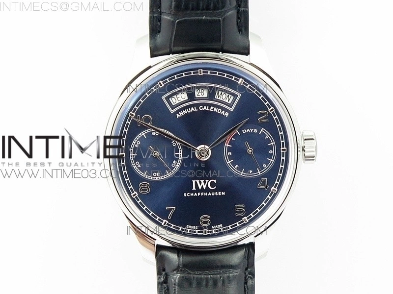 Portuguese Real PR Real Annual Calendar IW503502 AZF 1:1 Best Edition Blue Dial on Black Leather Strap A52850