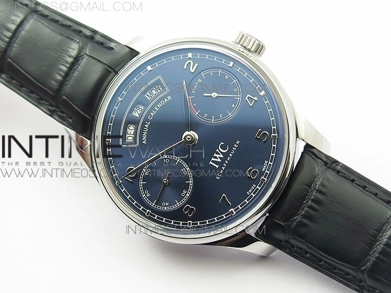 Portuguese Real PR Real Annual Calendar IW503502 AZF 1:1 Best Edition Blue Dial on Black Leather Strap A52850