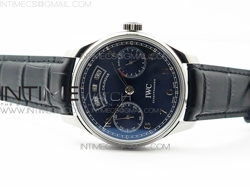 Portuguese Real PR Real Annual Calendar IW503502 AZF 1:1 Best Edition Blue Dial on Black Leather Strap A52850