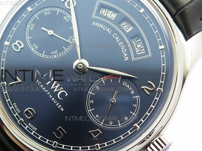 Portuguese Real PR Real Annual Calendar IW503502 AZF 1:1 Best Edition Blue Dial on Black Leather Strap A52850