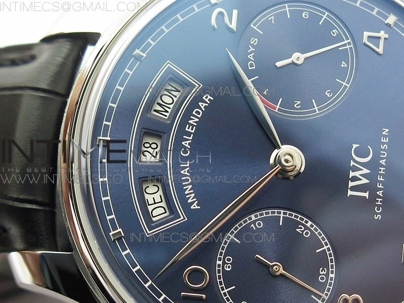 Portuguese Real PR Real Annual Calendar IW503502 AZF 1:1 Best Edition Blue Dial on Black Leather Strap A52850