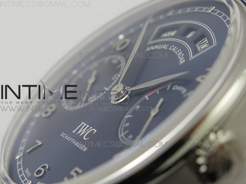 Portuguese Real PR Real Annual Calendar IW503502 AZF 1:1 Best Edition Blue Dial on Black Leather Strap A52850