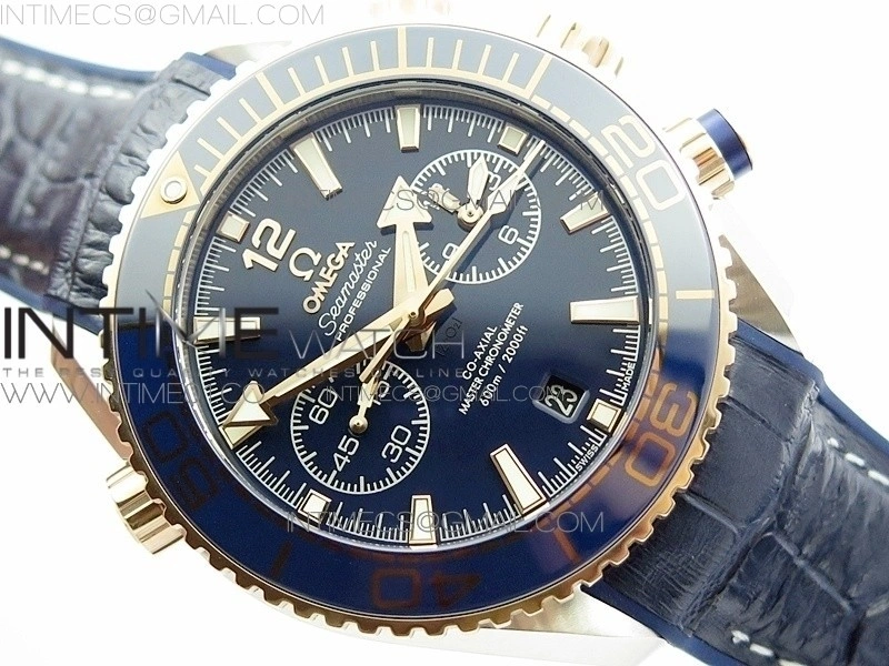 Seamaster Professional Chrono SS RG OM Best Edition Blue Ceramic Blue Dial on Black Gummy Strap A9300