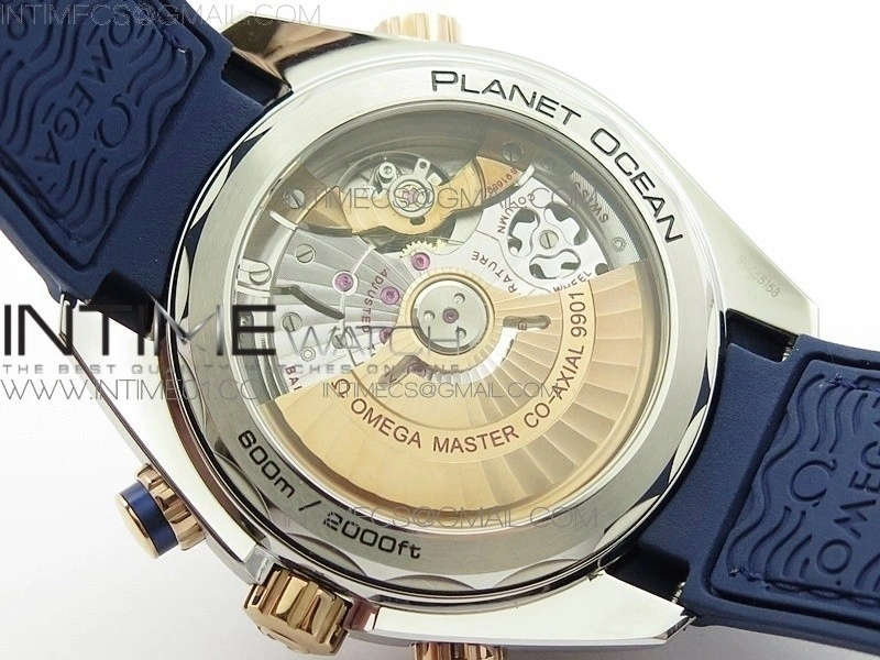 Seamaster Professional Chrono SS RG OM Best Edition Blue Ceramic Blue Dial on Black Gummy Strap A9300