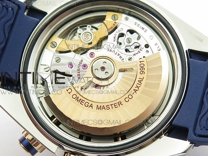 Seamaster Professional Chrono SS RG OM Best Edition Blue Ceramic Blue Dial on Black Gummy Strap A9300