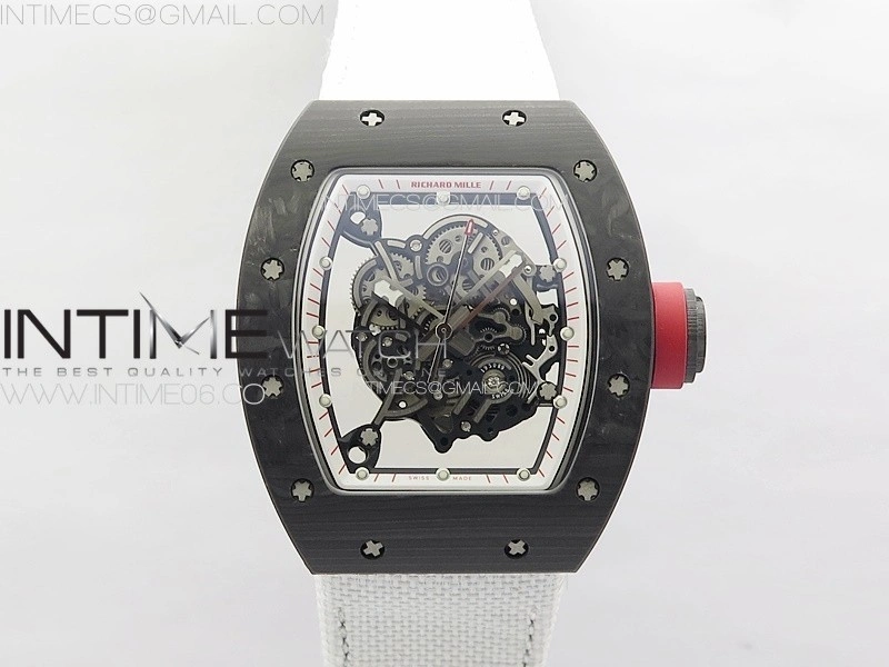 RM055 Real Forged Carbon Case KUF Best Edition Red Crown on White Nylon Strap MIYOTA8215