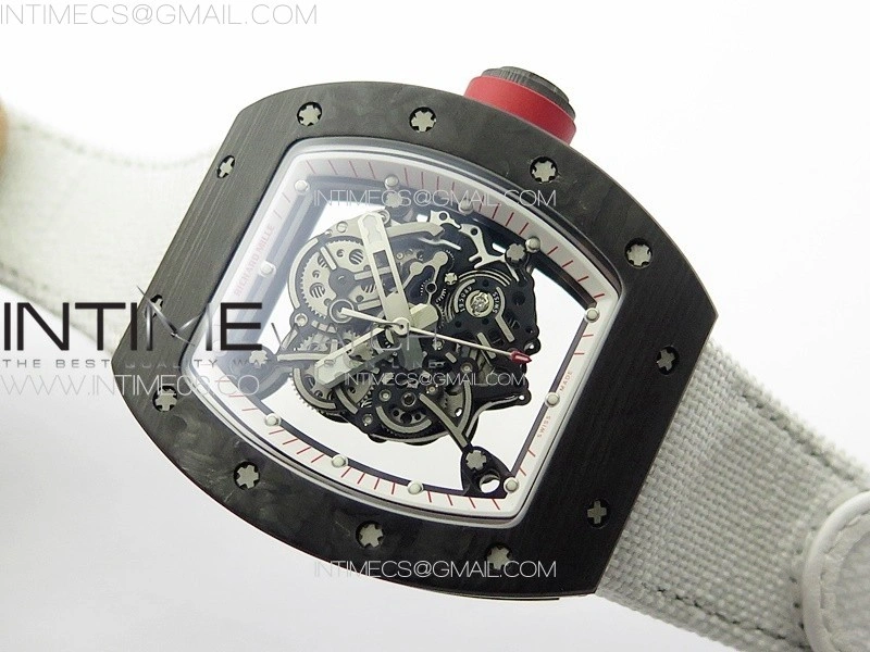RM055 Real Forged Carbon Case KUF Best Edition Red Crown on White Nylon Strap MIYOTA8215