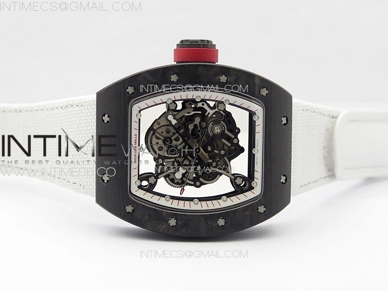 RM055 Real Forged Carbon Case KUF Best Edition Red Crown on White Nylon Strap MIYOTA8215