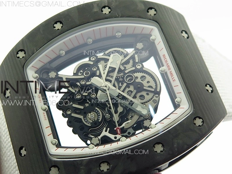 RM055 Real Forged Carbon Case KUF Best Edition Red Crown on White Nylon Strap MIYOTA8215