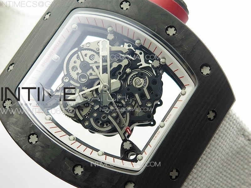 RM055 Real Forged Carbon Case KUF Best Edition Red Crown on White Nylon Strap MIYOTA8215