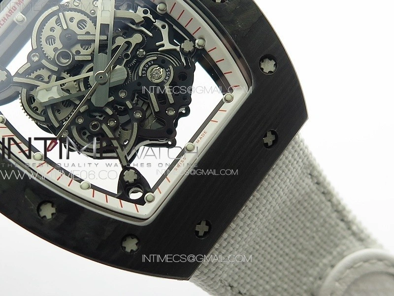 RM055 Real Forged Carbon Case KUF Best Edition Red Crown on White Nylon Strap MIYOTA8215