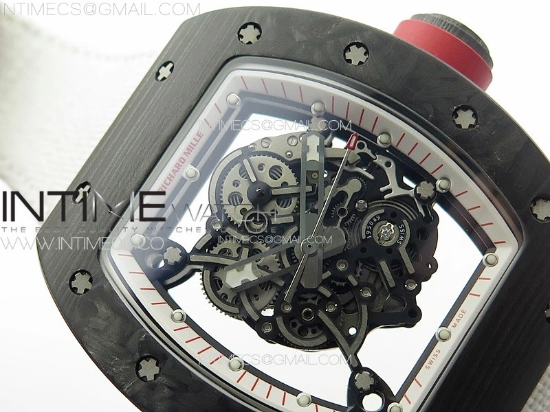 RM055 Real Forged Carbon Case KUF Best Edition Red Crown on White Nylon Strap MIYOTA8215
