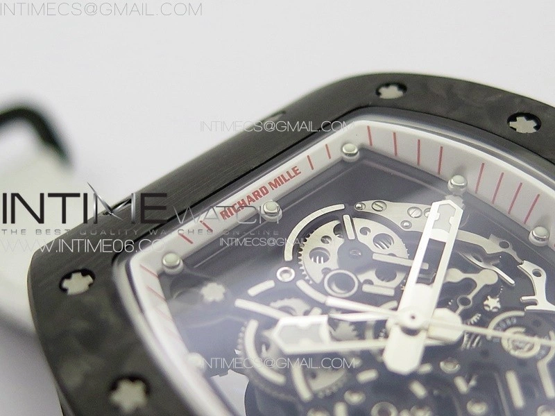 RM055 Real Forged Carbon Case KUF Best Edition Red Crown on White Nylon Strap MIYOTA8215