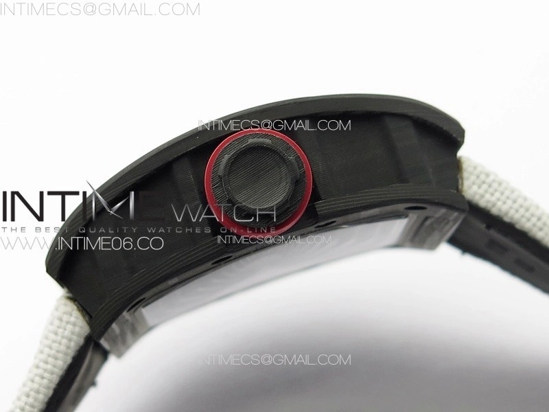 RM055 Real Forged Carbon Case KUF Best Edition Red Crown on White Nylon Strap MIYOTA8215