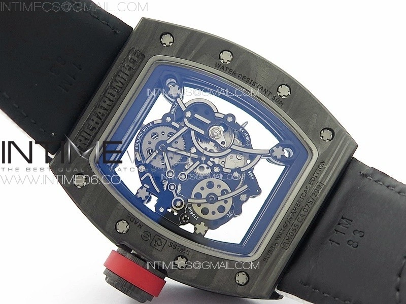 RM055 Real Forged Carbon Case KUF Best Edition Red Crown on White Nylon Strap MIYOTA8215