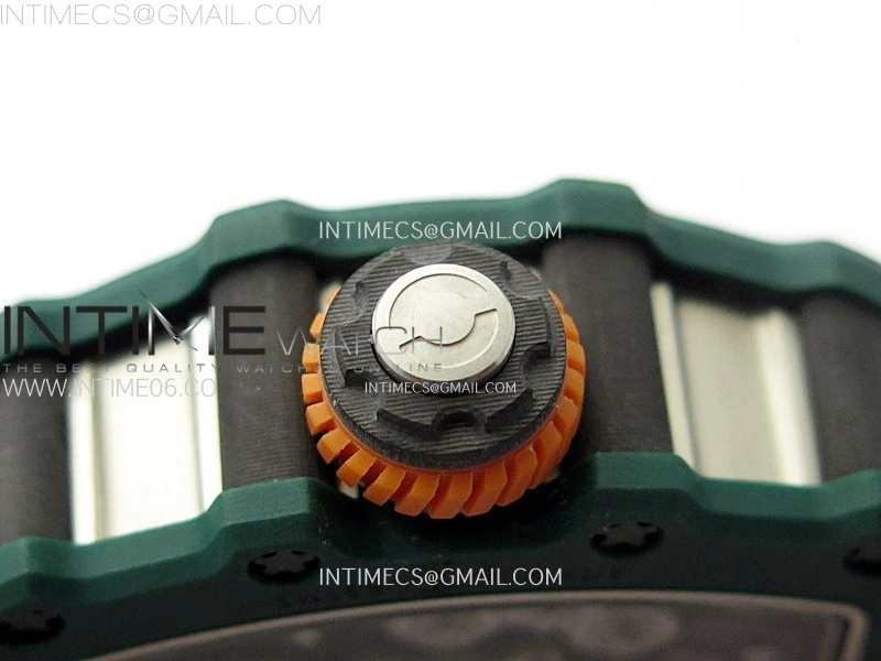 RM021-02 Real Tourbillon Black Carbon RMF Best Edition Skeleton Dial on Orange Rubber Strap