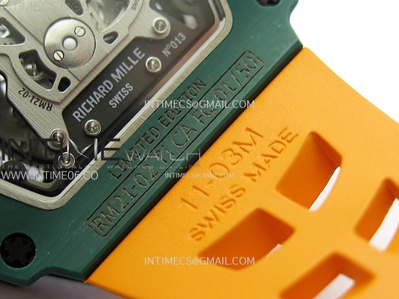 RM021-02 Real Tourbillon Black Carbon RMF Best Edition Skeleton Dial on Orange Rubber Strap