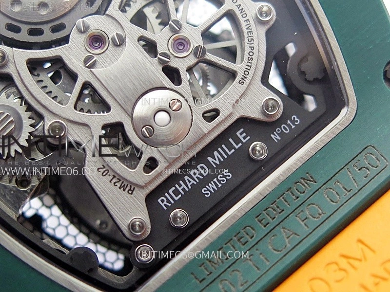 RM021-02 Real Tourbillon Black Carbon RMF Best Edition Skeleton Dial on Orange Rubber Strap