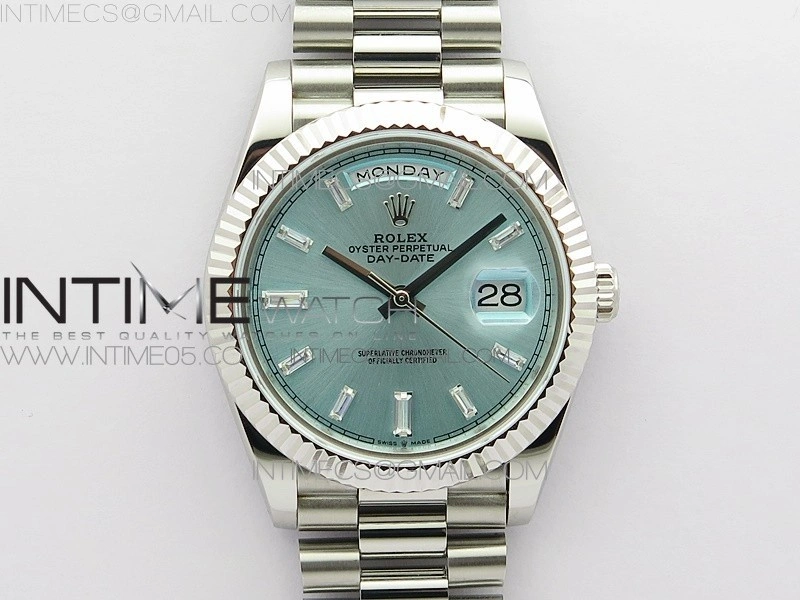 Day-Date 40mm 228239 BP New Dial Version 904 SS Ice Blue T Crystal Markers Dial on SS President Bracelet A2836