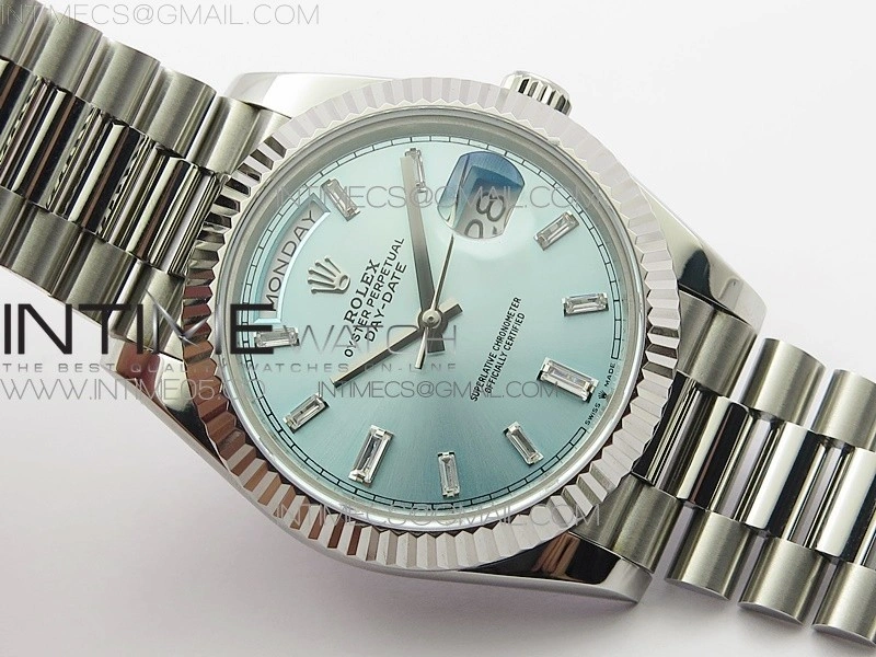 Day-Date 40mm 228239 BP New Dial Version 904 SS Ice Blue T Crystal Markers Dial on SS President Bracelet A2836