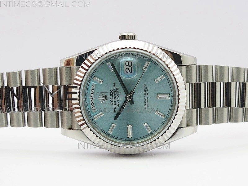 Day-Date 40mm 228239 BP New Dial Version 904 SS Ice Blue T Crystal Markers Dial on SS President Bracelet A2836