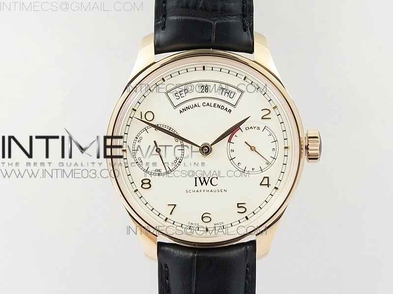 Portuguese Real PR Real Annual Calendar IW503501 RG AZF 1:1 Best Edition White Dial on Brown Leather Strap A52850
