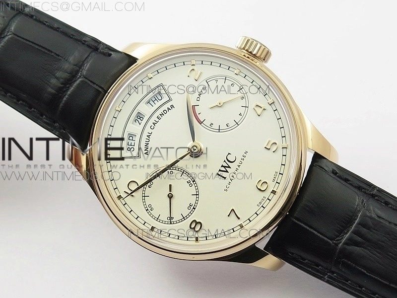 Portuguese Real PR Real Annual Calendar IW503501 RG AZF 1:1 Best Edition White Dial on Brown Leather Strap A52850