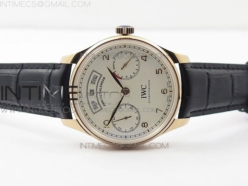 Portuguese Real PR Real Annual Calendar IW503501 RG AZF 1:1 Best Edition White Dial on Brown Leather Strap A52850